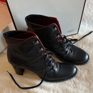 Coach Black and Red Lace-Up Boots